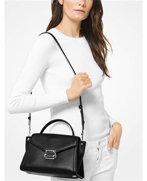 michael michael kors whitney polished leather top handle satchel black|michael michael kors whitney large top handle satchel .